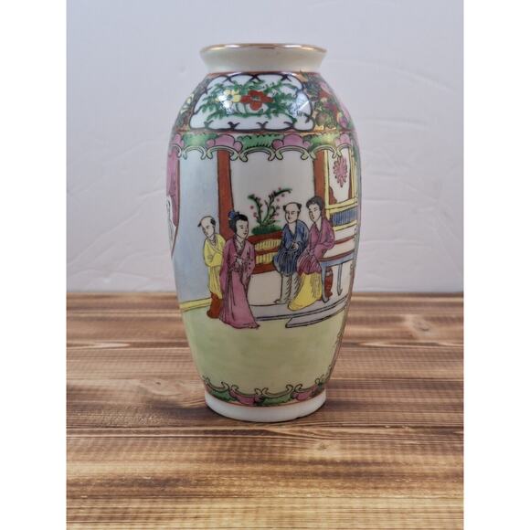 Chinese Red Dragon Stamp Family Rose Porcelain Vase Vtg 6" X 3" Floral Bird Deco - Picture 2 of 12